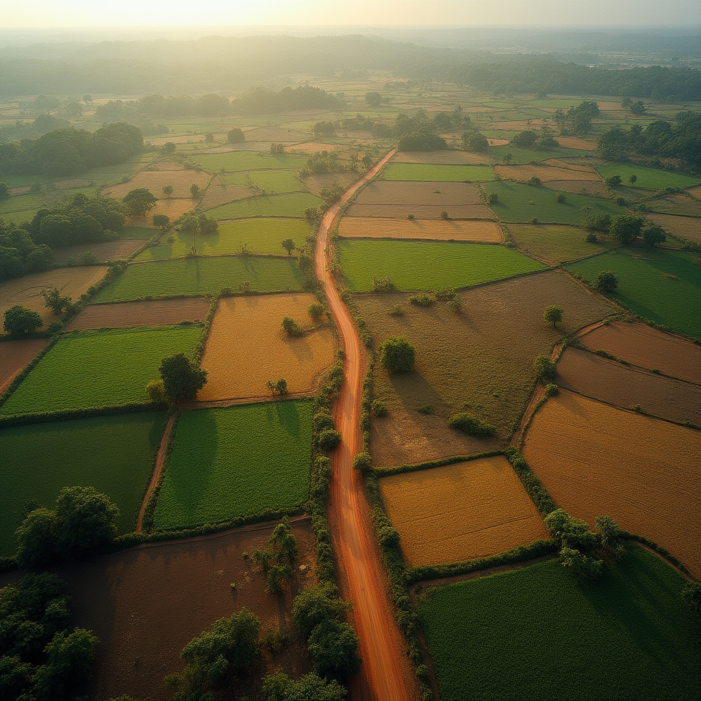 Aerial view of ejido agricultural land parcels in Veracruz, Mexico
